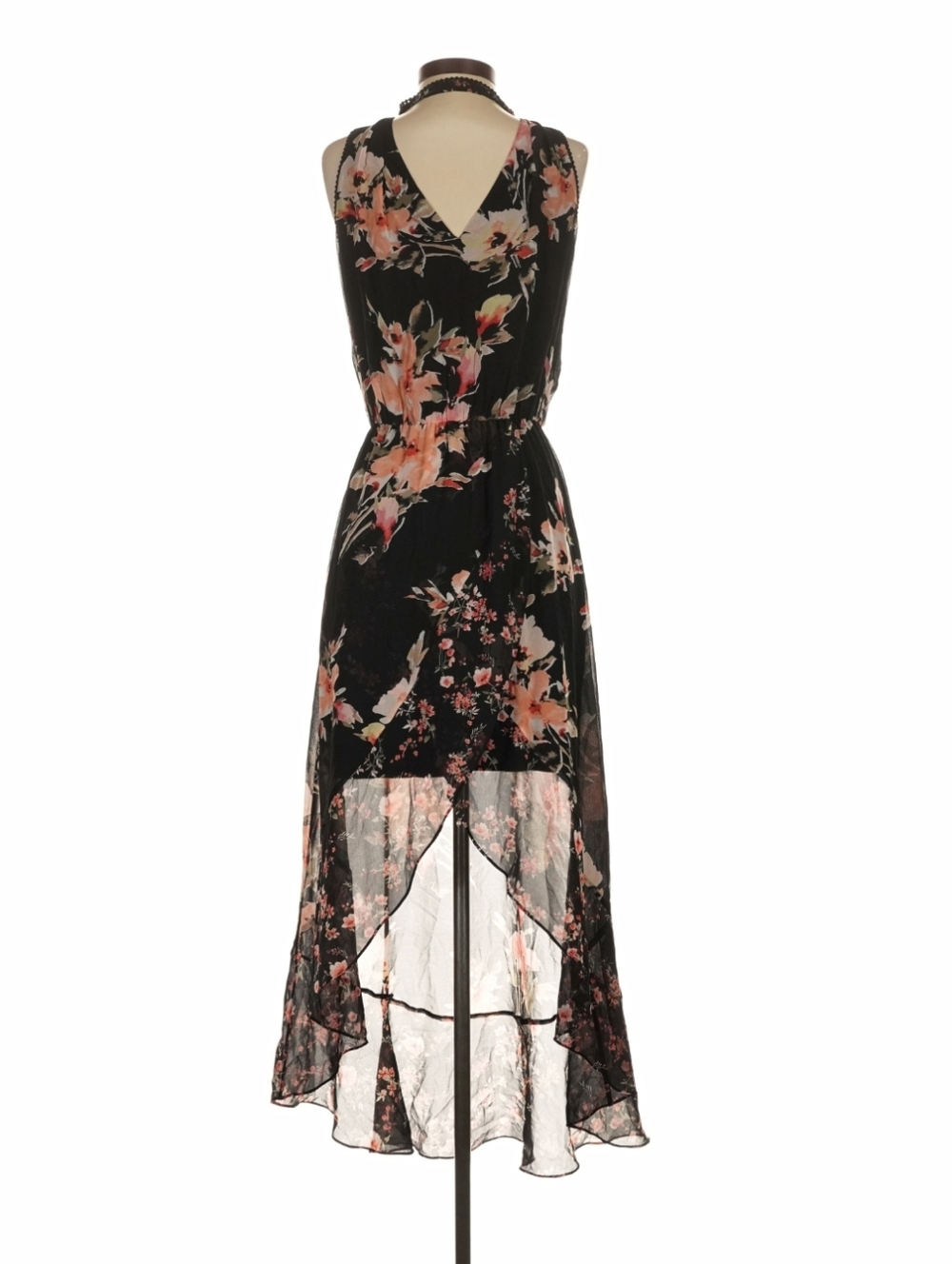 White House Black Market Black Floral High-Low Dress